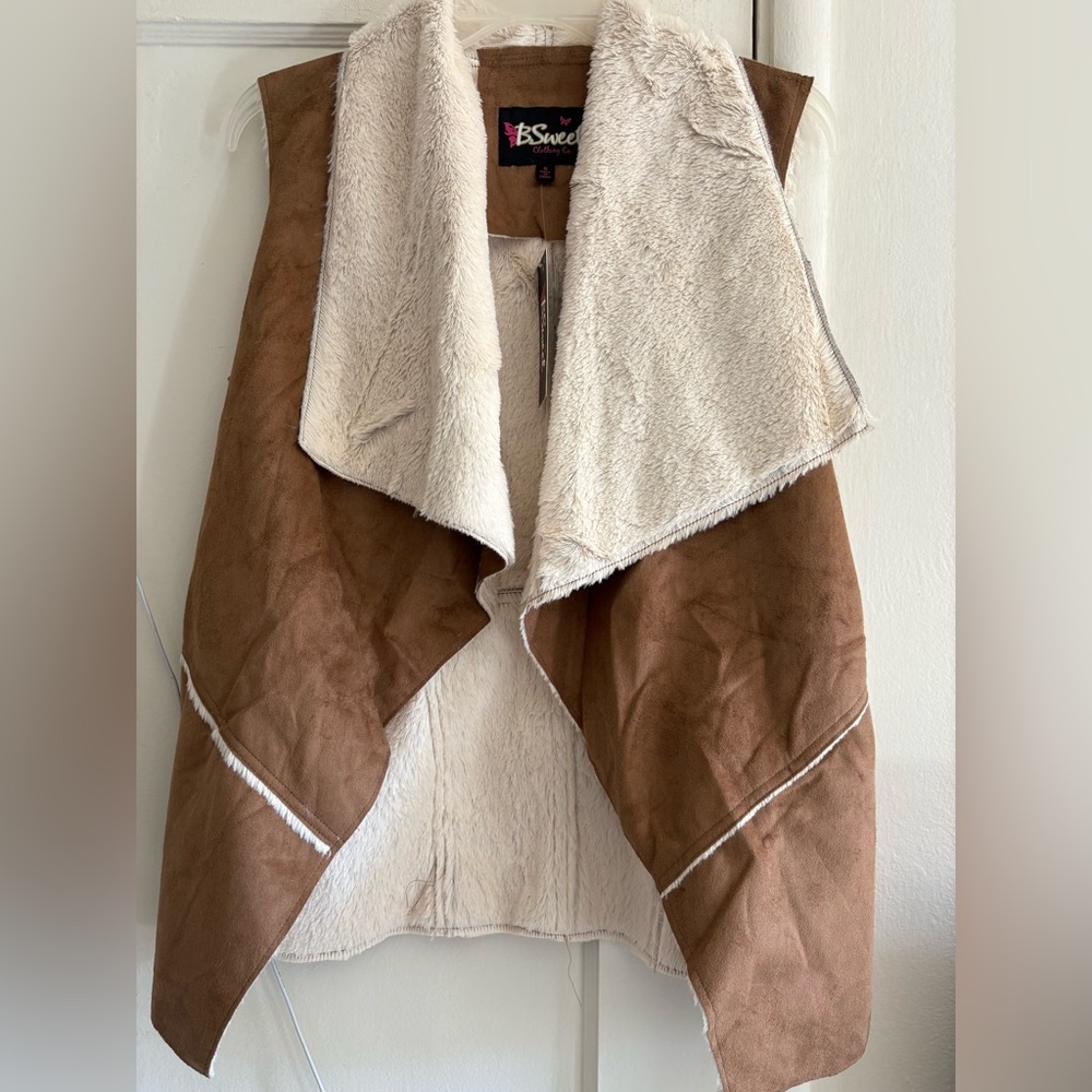 Brown and Cream Faux Shearling Vest